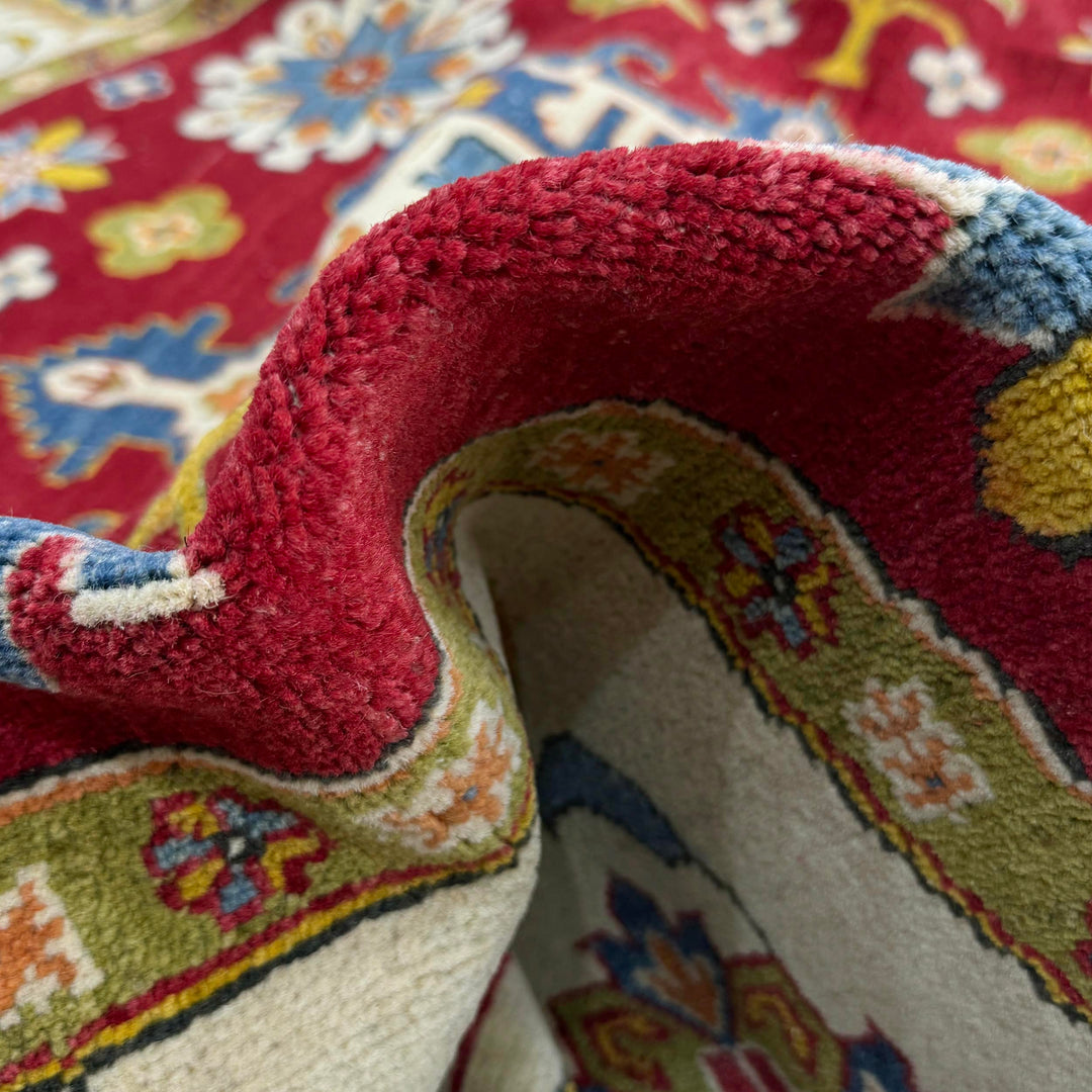 Red Afghan Kazak Rug 7' 10" x 7' 7" Hand-Knotted | No. AL52640