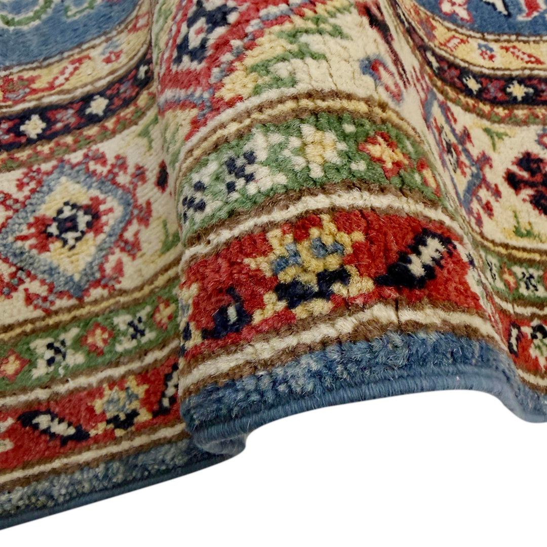 Blue Afghan Kazak Rug 4' 0" x 6' 1" Hand-Knotted field