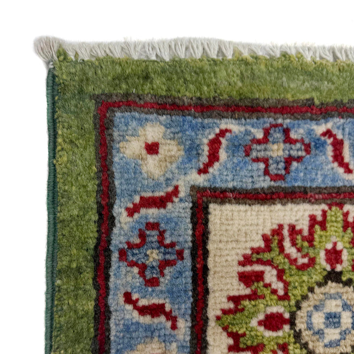 Green Afghan Kazak Rug 5' 0" x 6' 9" Hand-Knotted | No. AL12279