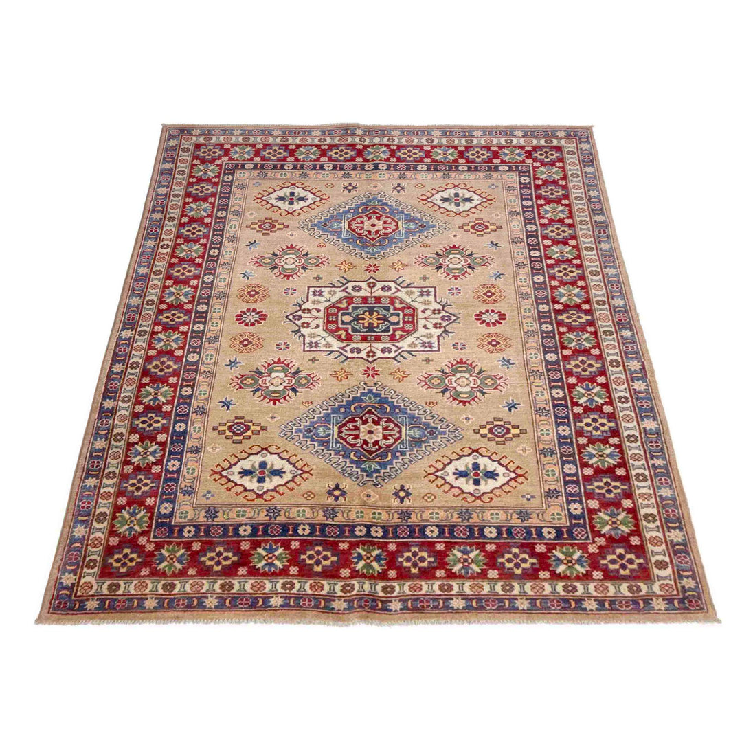 Orange Afghan Kazak Rug 5' 1" x 6' 11" Hand-Knotted | No. AL48629
