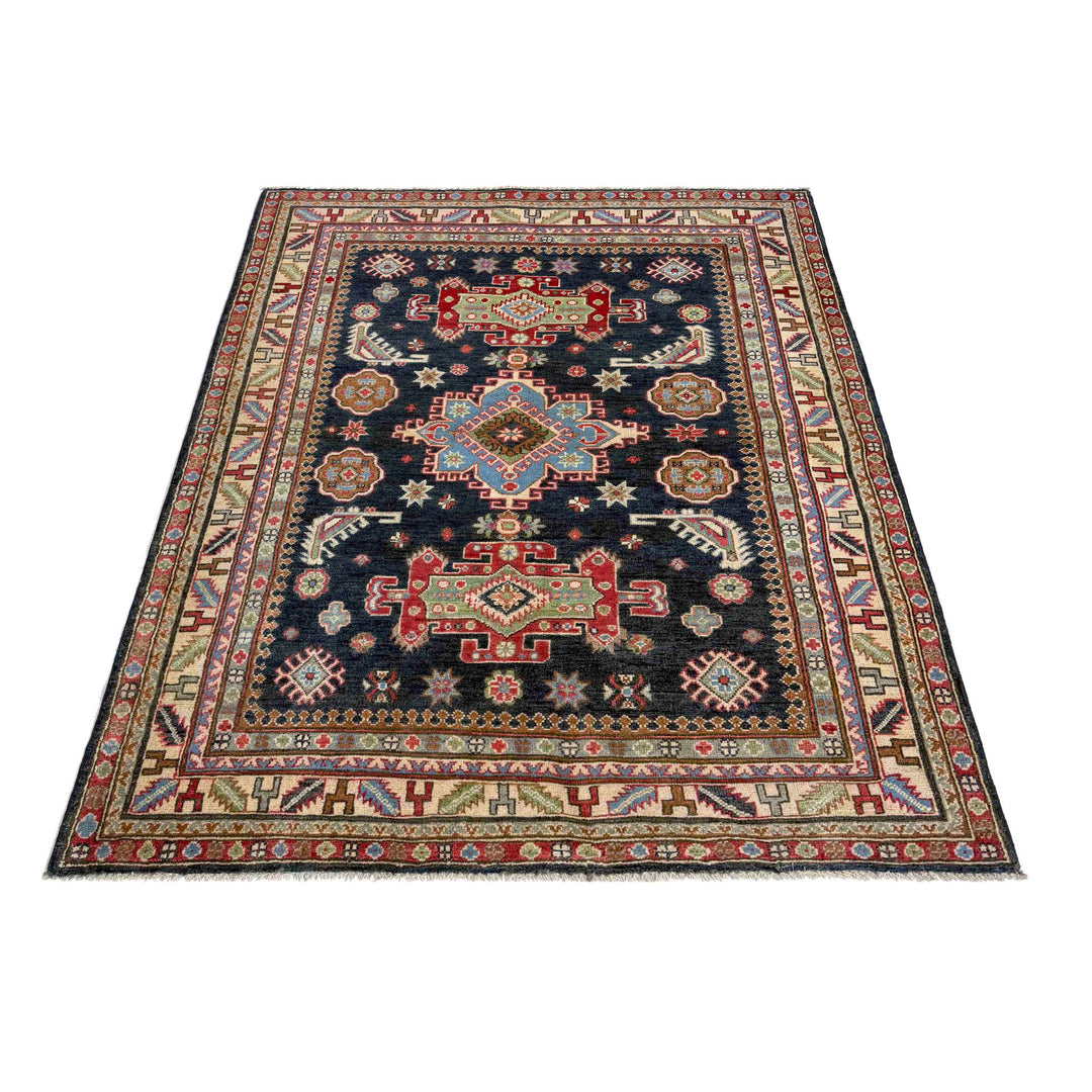 Afghan Kazak Rug 4' 8" x 6' 8" Hand-Knotted detail