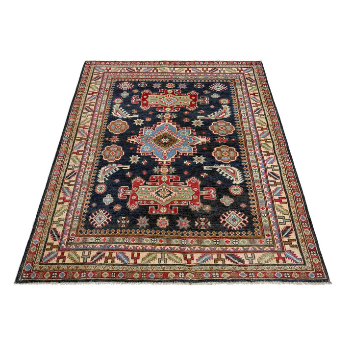 Afghan Kazak Rug 4' 8" x 6' 8" Hand-Knotted detail