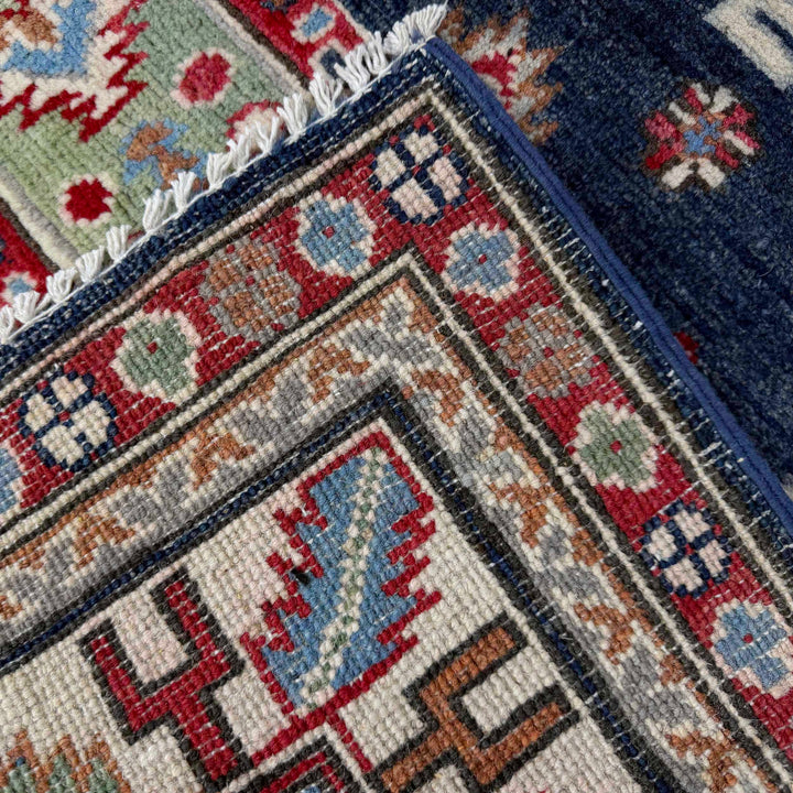 Afghan Kazak Rug 4' 8" x 6' 8" Hand-Knotted border