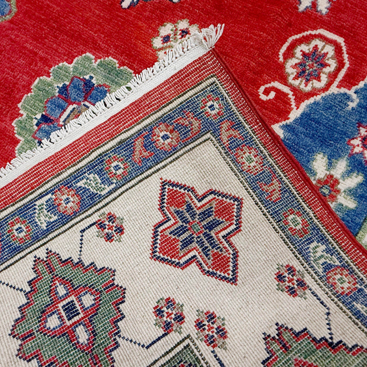 Red Afghan Kazak Rug 6'7" x 10'0" Hand-Knotted | No. AL47579