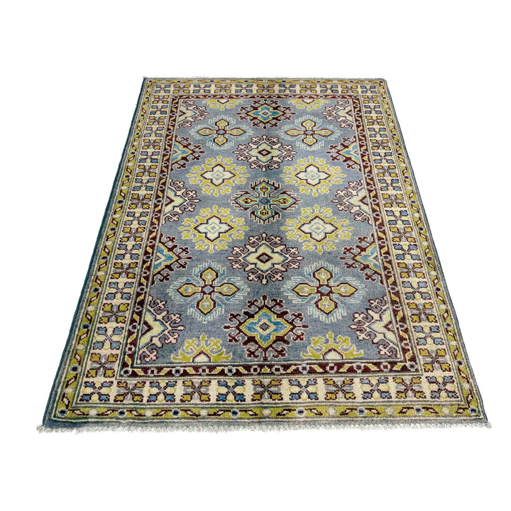 Blue Afghan Kazak Rug 3' 5" x 5' 0" Hand-Knotted detail