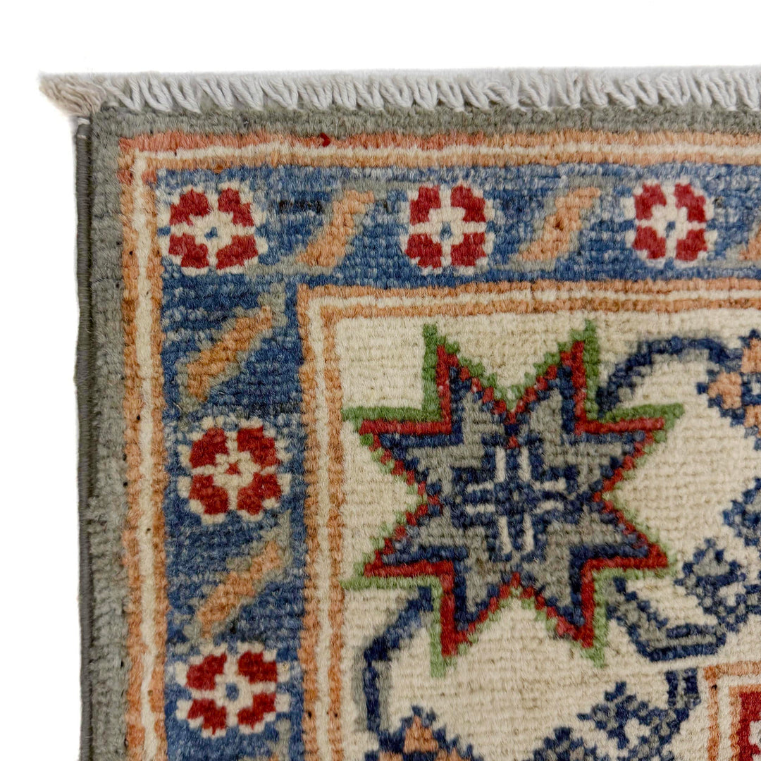 Gray Afghan Kazak Rug 4' 0" x 5' 9" Hand-Knotted | No. AL10128