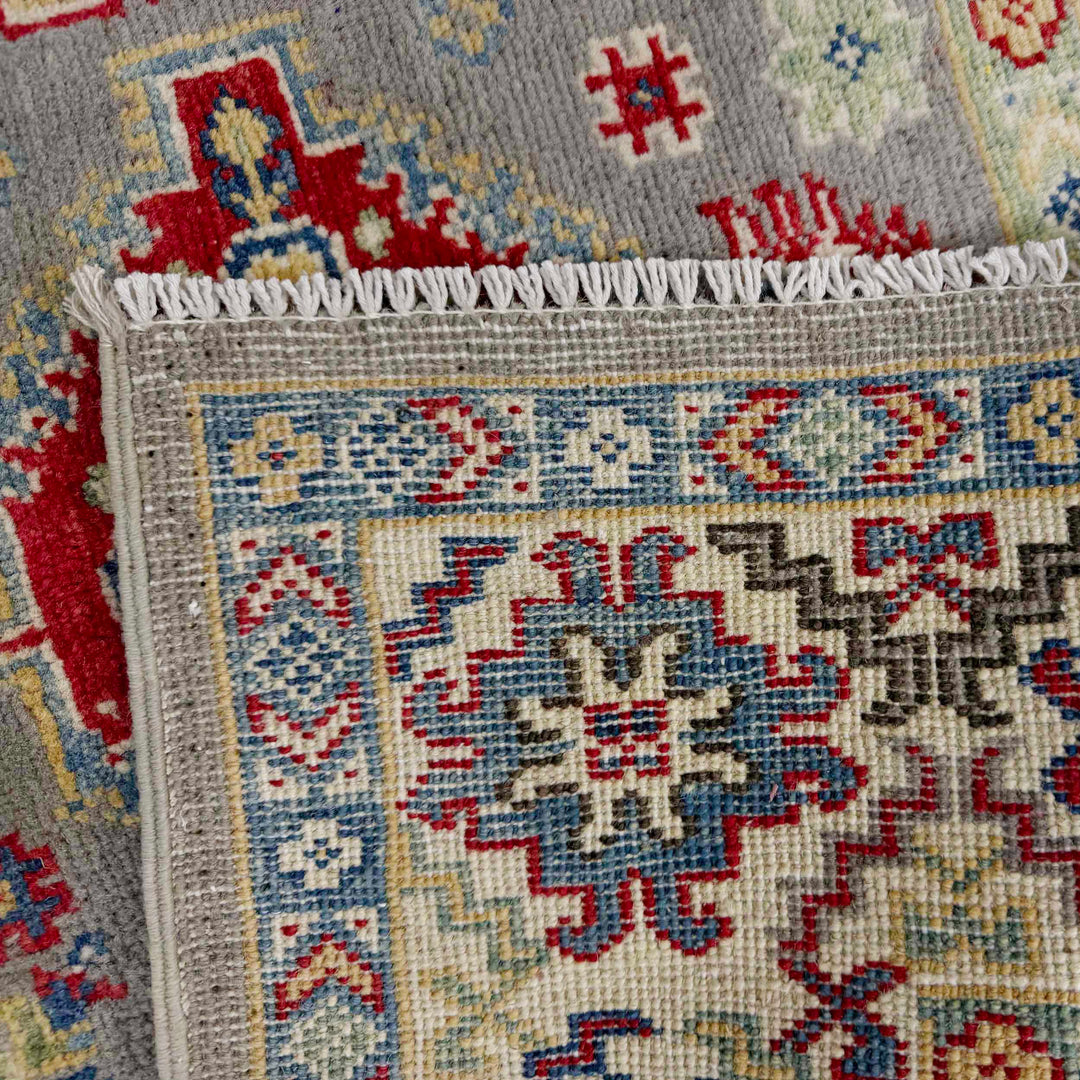 Gray Afghan Kazak Rug 3' 11" x 5' 10" Hand-Knotted | No. AL10957