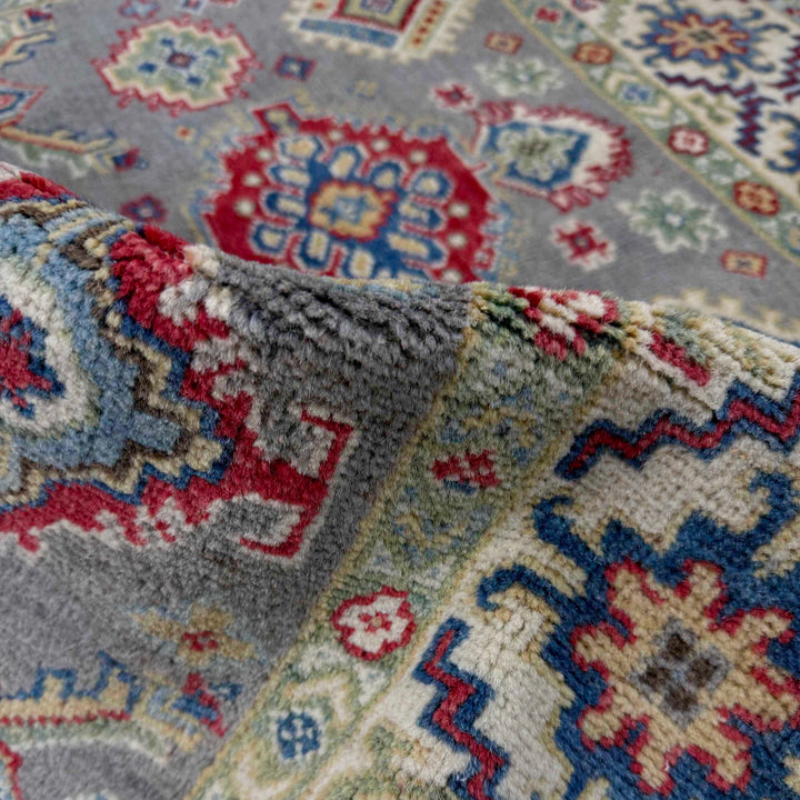 Gray Afghan Kazak Rug 3' 11" x 5' 10" Hand-Knotted | No. AL10957