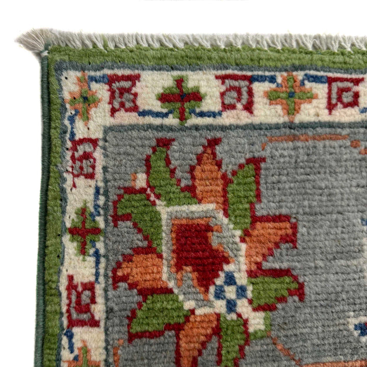 Green Afghan Kazak Rug 4' 0" x 6' 3" Hand-Knotted pattern