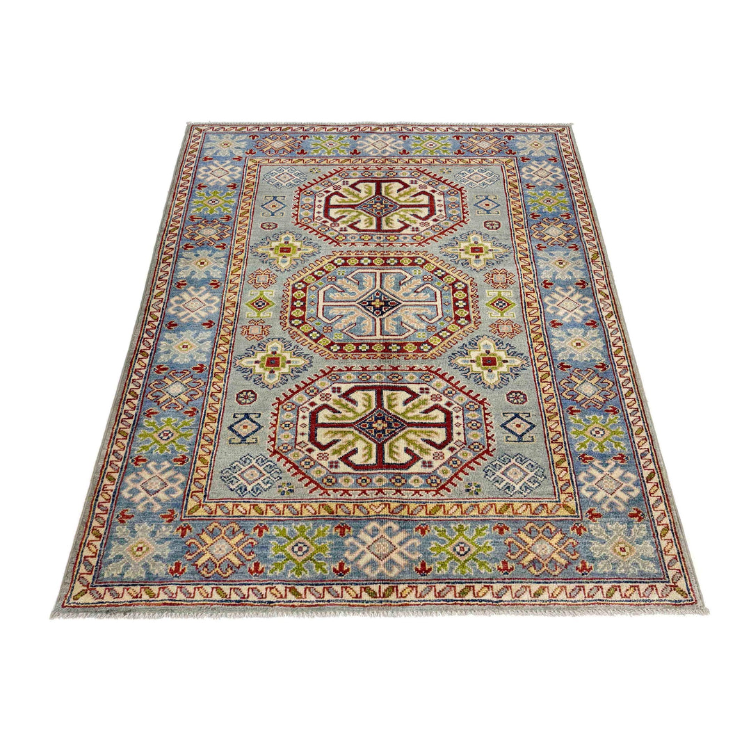 Gray Afghan Kazak Rug 3' 11" x 5' 8" Hand-Knotted | No. AL54345
