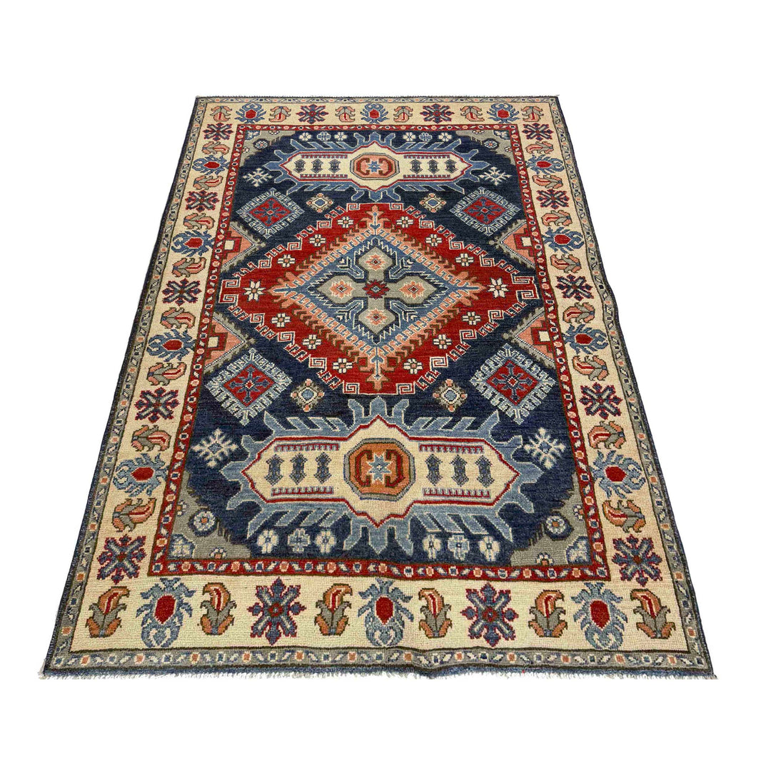 Afghan Kazak Rug 3' 11" x 6' 6" Hand-Knotted detail