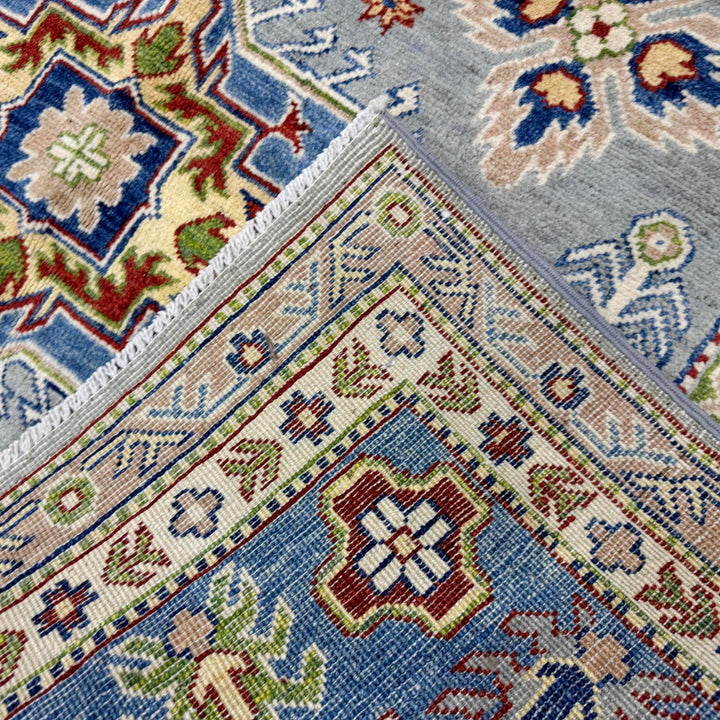 Gray Afghan Kazak Rug 5' 5" x 7' 10" Hand-Knotted border
