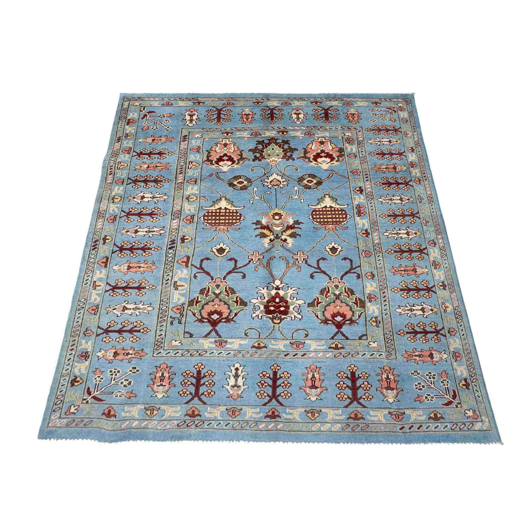 Blue Afghan Sultani Rug 5' 7" x 7' 8" Hand-Knotted detail