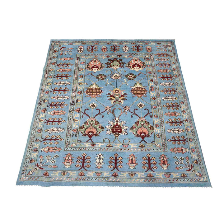 Blue Afghan Sultani Rug 5' 7" x 7' 8" Hand-Knotted detail