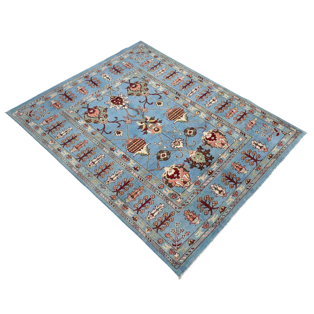 Blue Afghan Sultani Rug 5' 7" x 7' 8" Hand-Knotted close-up