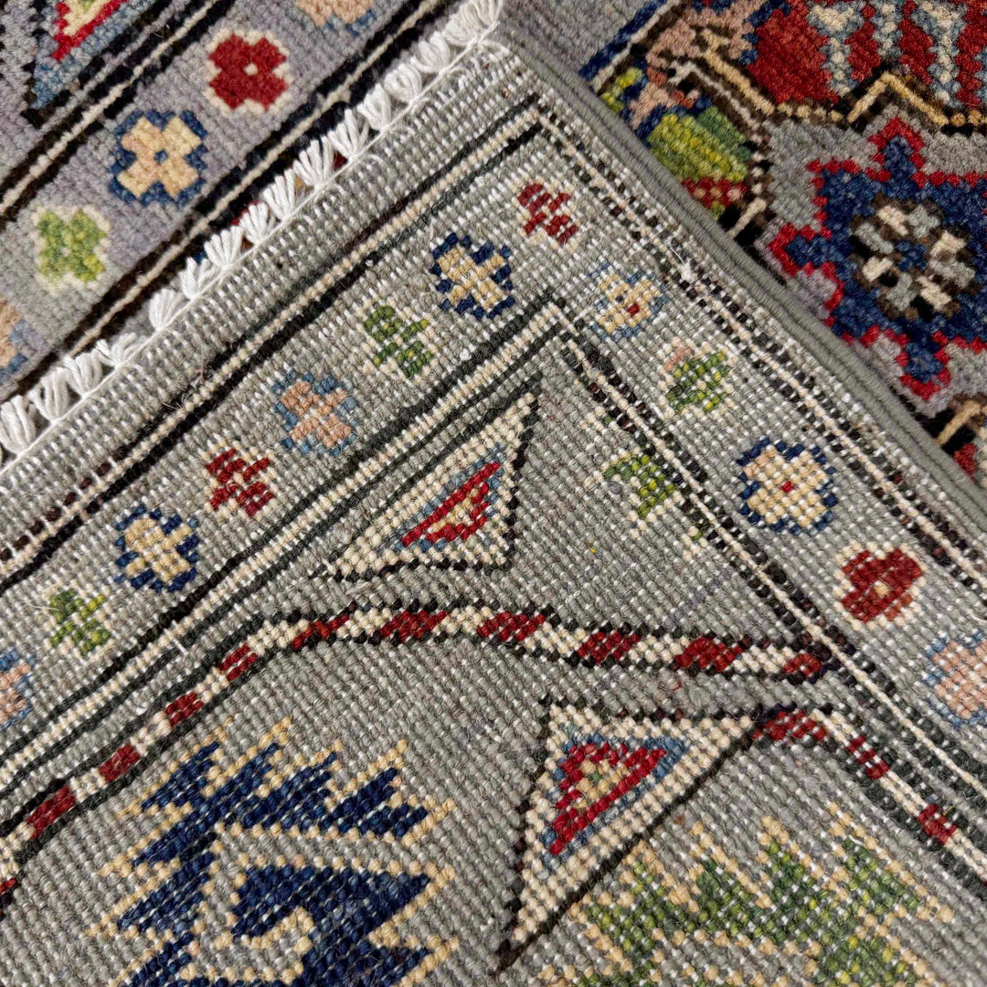 Gray Afghan Waziri Rug 2' 8" x 9' 7" Hand-Knotted border