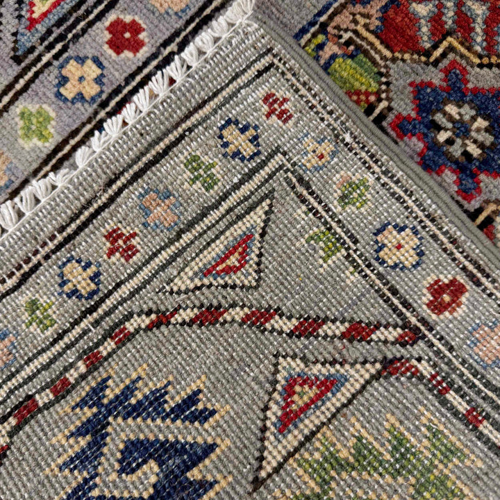 Gray Afghan Waziri Rug 2' 8" x 9' 7" Hand-Knotted border