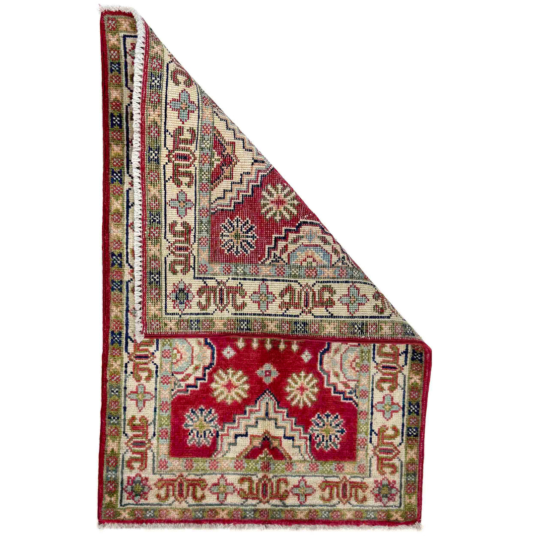 Red Afghan Kazak Rug 2' 0" x 3' 0" Hand-Knotted | No. AL24188