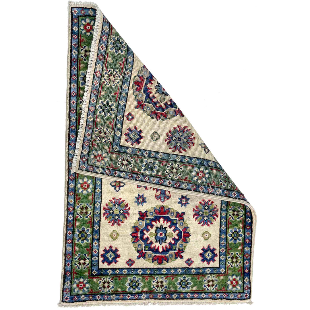 Beige Afghan Kazak Rug 2' 0" x 3' 0" Hand-Knotted detail