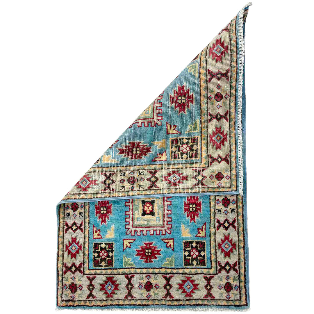 Blue Afghan Kazak Rug 2' 0" x 3' 1" Hand-Knotted | No. AL20163