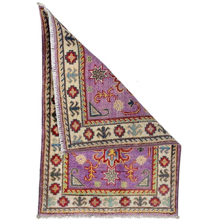 Pink Afghan Kazak Rug 1' 11" x 2' 9" Hand-Knotted detail