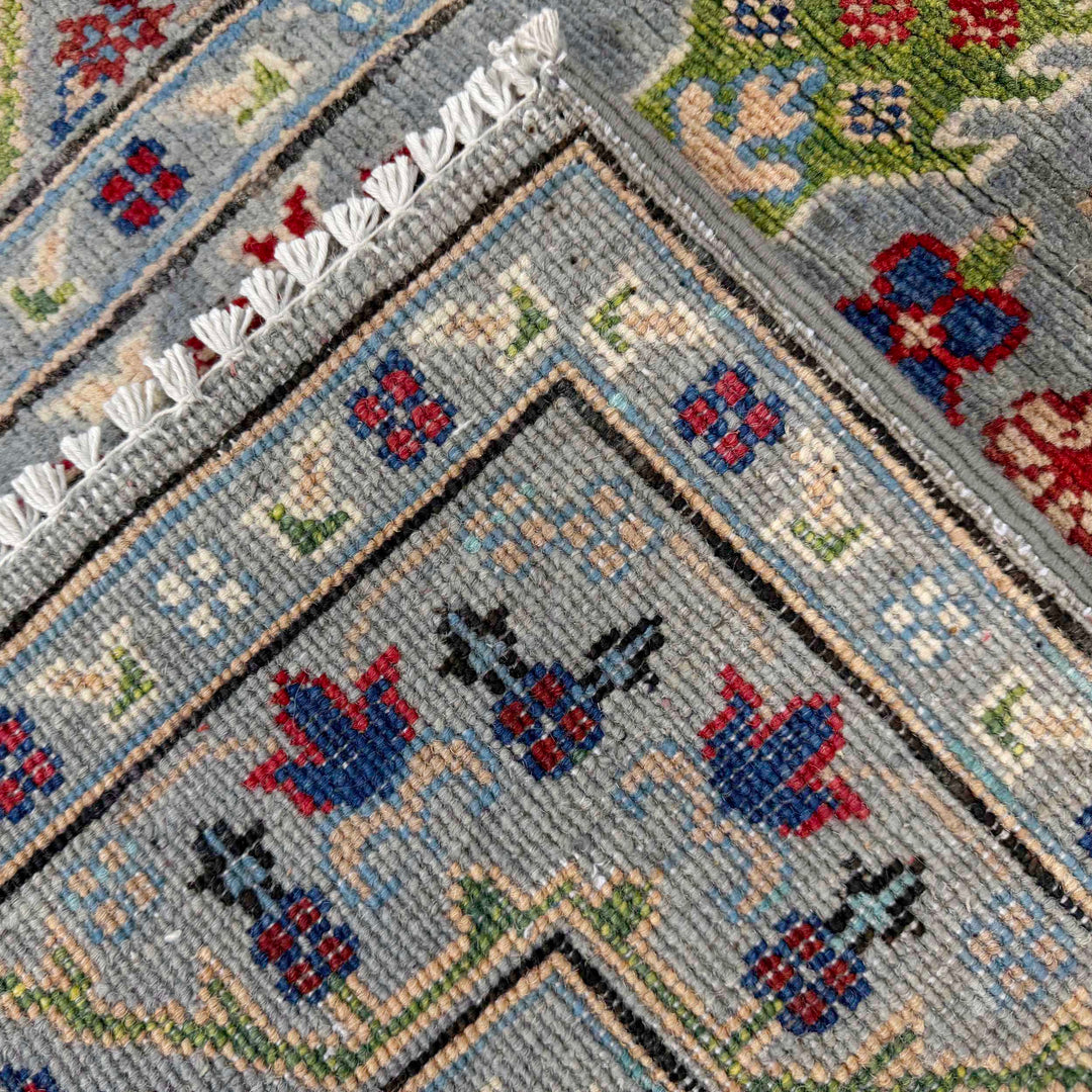 Gray Afghan Kazak Rug 2' 9" x 9' 9" Hand-Knotted border