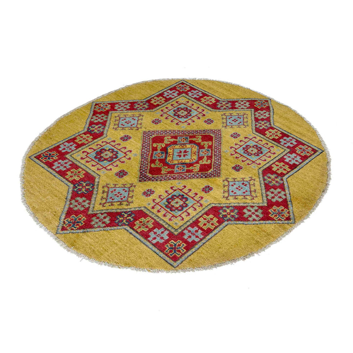 Afghan Kazak Rug 3' 2" x 3' 3" Hand-Knotted close-up