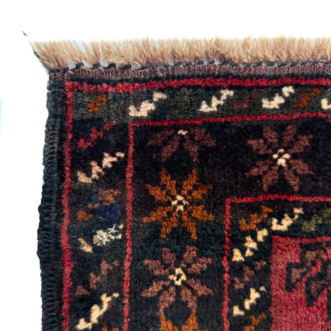 Red Afghan Baluchi Rug 2' 10" x 4' 4" Hand-Knotted pattern