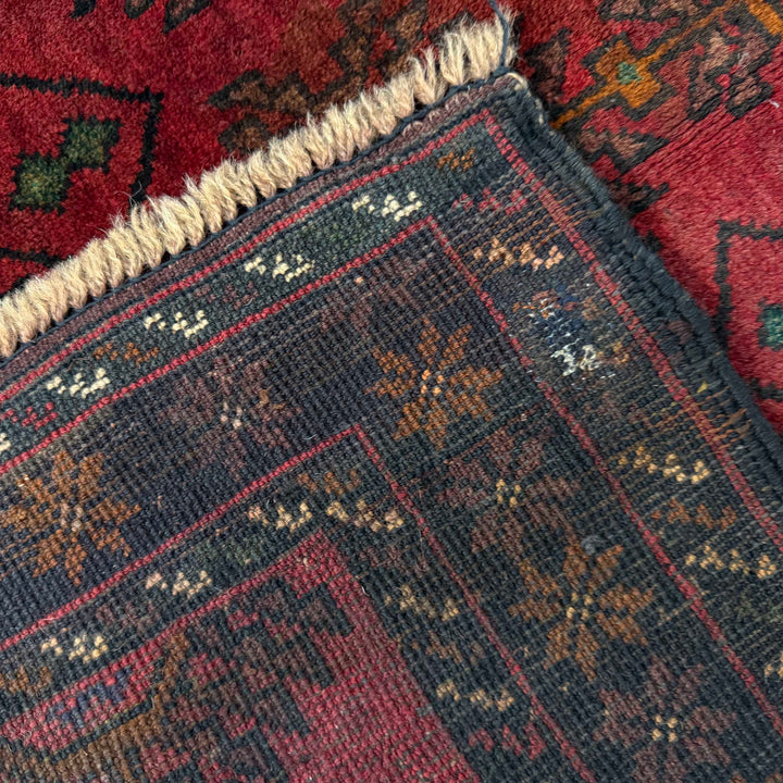 Red Afghan Baluchi Rug 2' 10" x 4' 4" Hand-Knotted border