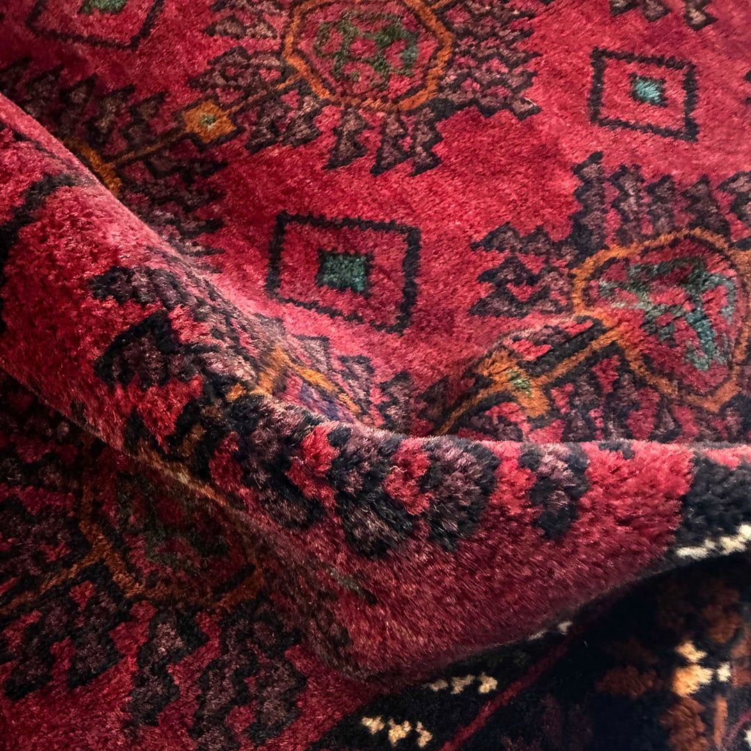 Red Afghan Baluchi Rug 2' 10" x 4' 4" Hand-Knotted texture