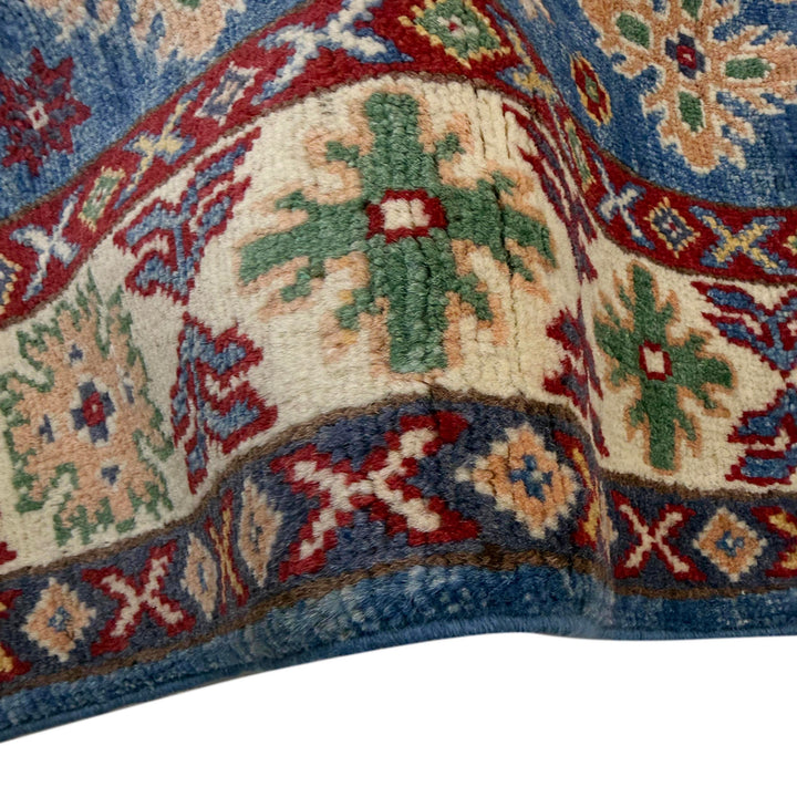 Blue Afghan Kazak Rug 2' 8" x 4' 0" Hand-Knotted field