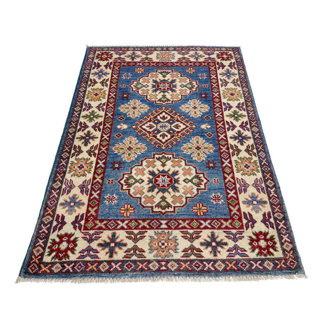 Blue Afghan Kazak Rug 2' 8" x 4' 0" Hand-Knotted | No. AL31326