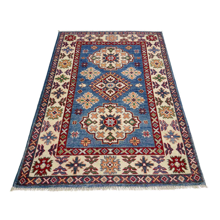 Blue Afghan Kazak Rug 2' 8" x 4' 0" Hand-Knotted | No. AL31326