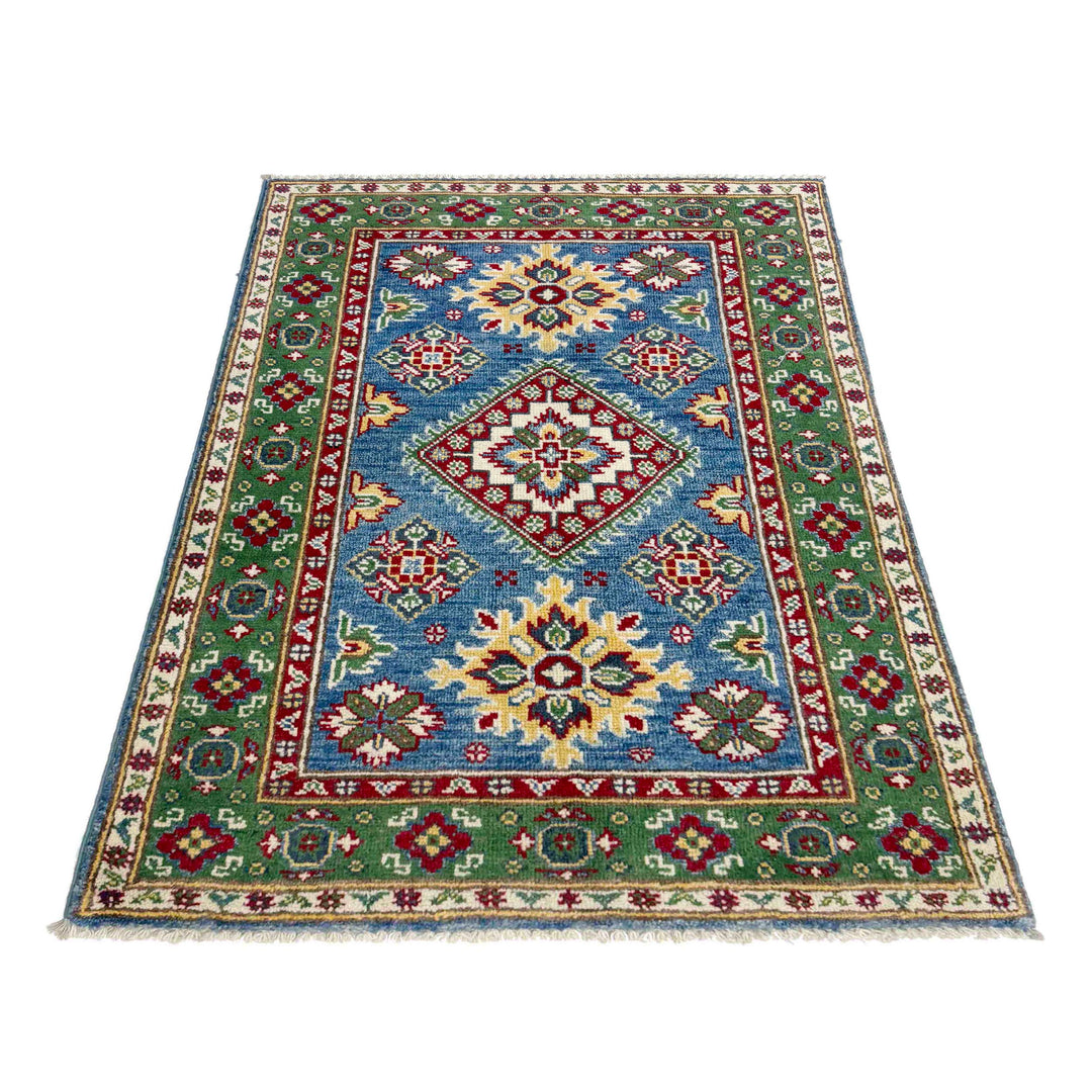 Blue Afghan Kazak Rug 2' 7" x 3' 11" Hand-Knotted | No. AL46724