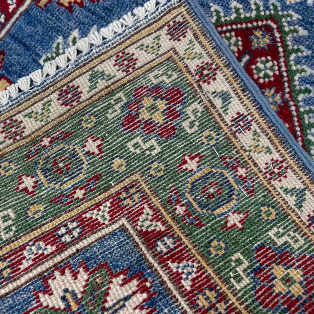 Blue Afghan Kazak Rug 2' 7" x 3' 11" Hand-Knotted | No. AL46724