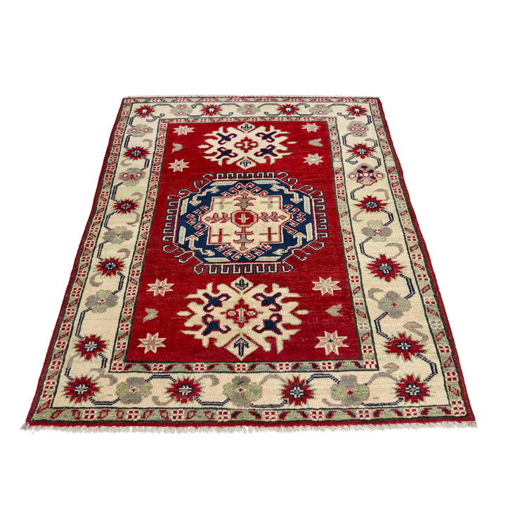 Red Afghan Kazak Rug 2' 8" x 3' 10" Hand-Knotted detail
