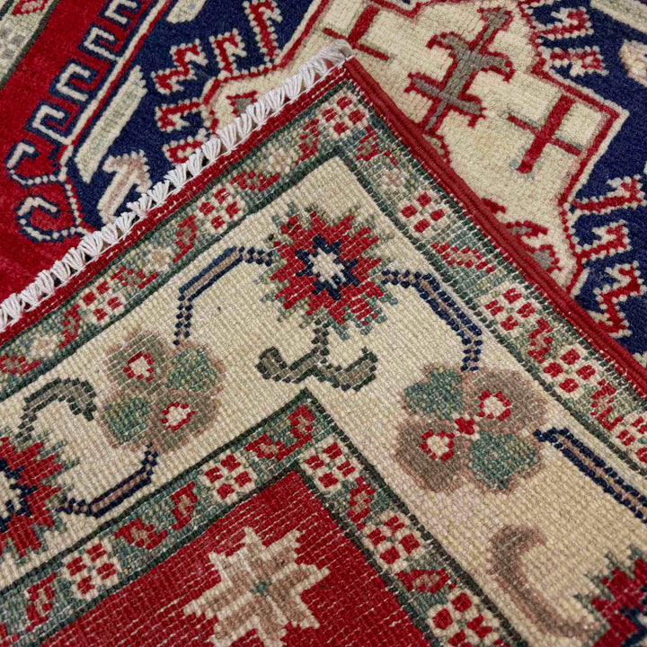 Red Afghan Kazak Rug 2' 8" x 3' 10" Hand-Knotted border