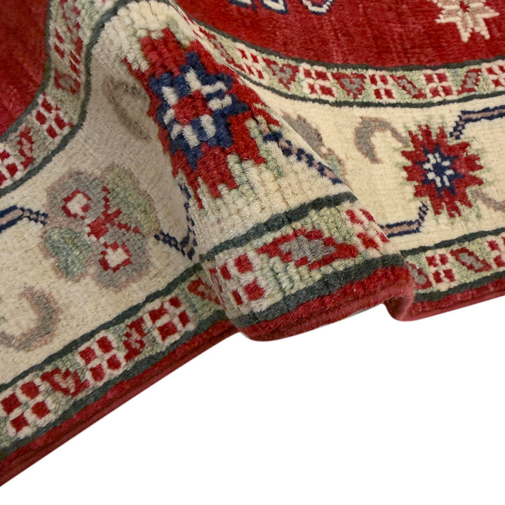 Red Afghan Kazak Rug 2' 8" x 3' 10" Hand-Knotted field