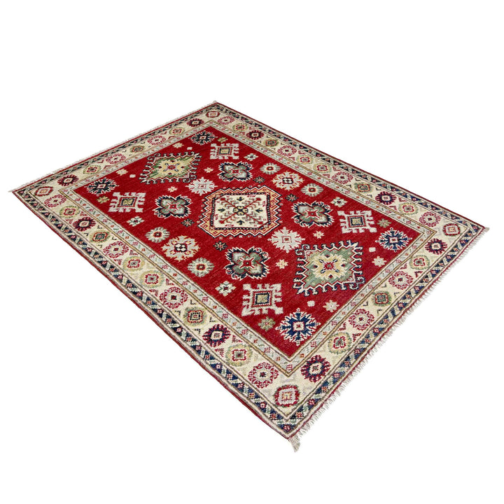 Red Afghan Kazak Rug 2' 9" x 3' 11" Hand-Knotted | No. AL24441