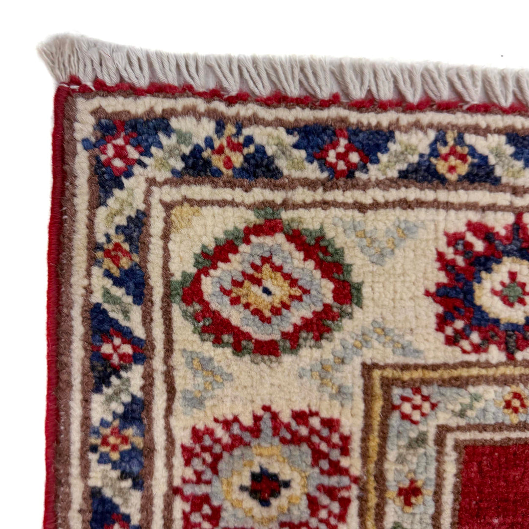 Red Afghan Kazak Rug 2' 9" x 3' 11" Hand-Knotted | No. AL24441