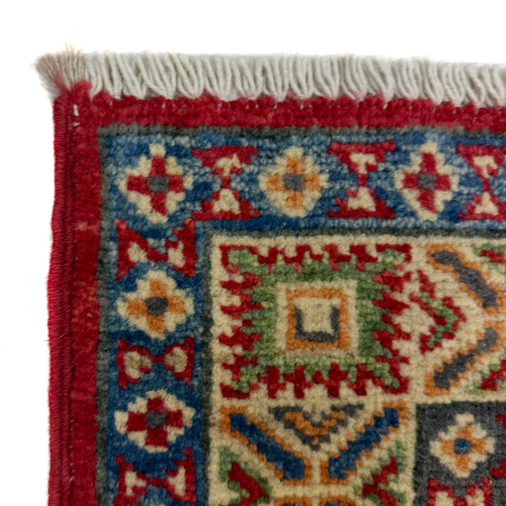 Red Afghan Kazak Rug 2' 7" x 3' 11" Hand-Knotted pattern
