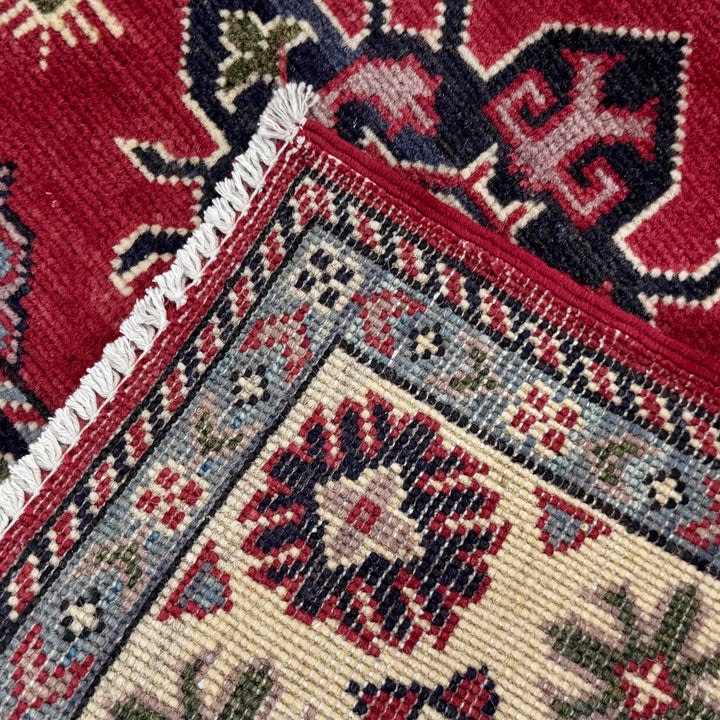 Red Afghan Kazak Rug 2' 7" x 4' 1" Hand-Knotted border