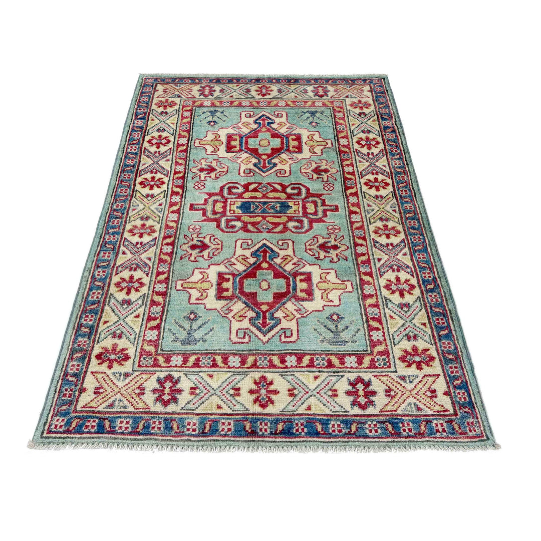 Blue Afghan Kazak Rug 2' 7" x 4' 1" Hand-Knotted detail
