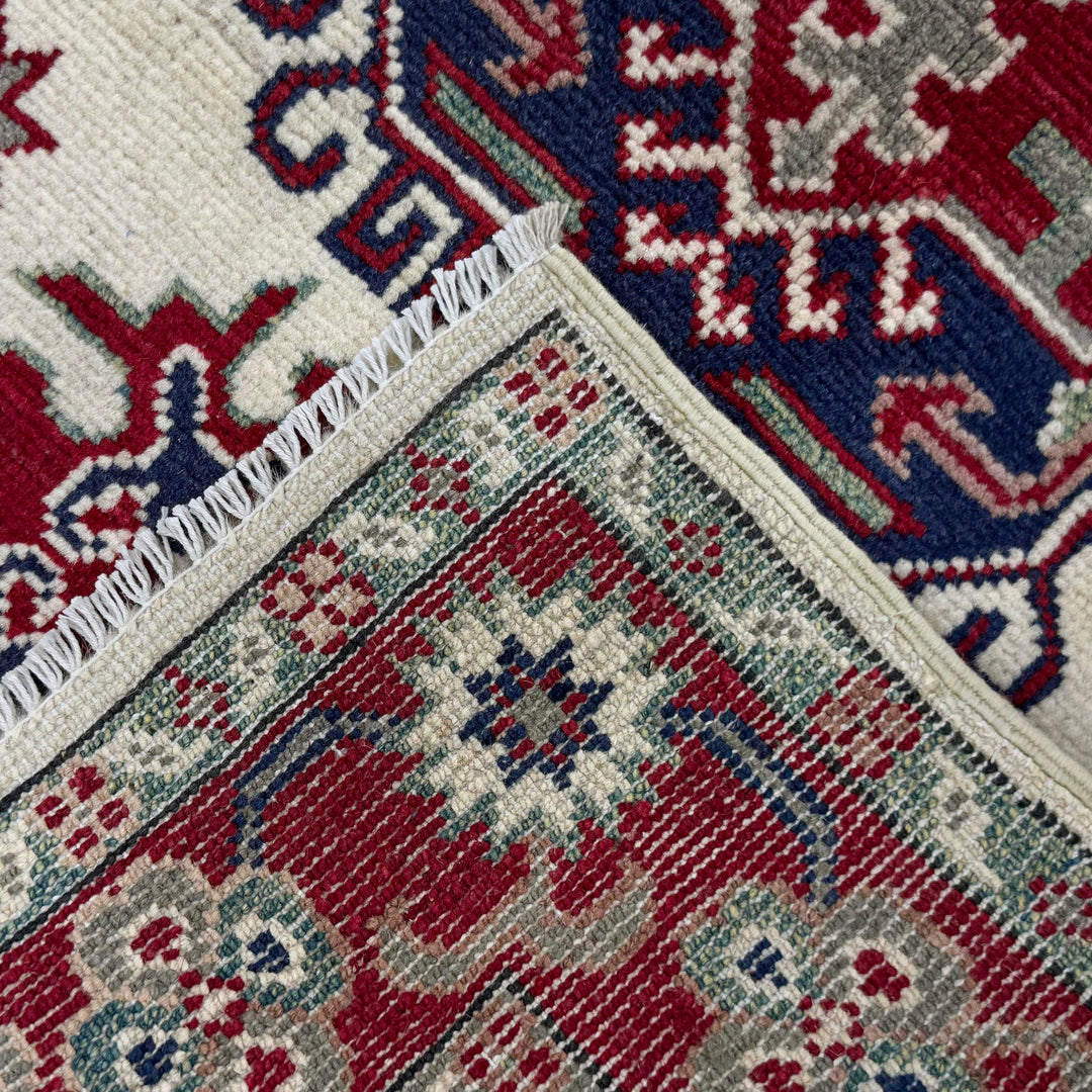 Beige Afghan Kazak Rug 2' 8" x 4' 2" Hand-Knotted | No. AL38436