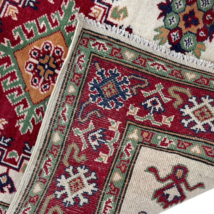 Beige Afghan Kazak Rug 3'2" x 4'3" Hand-Knotted | No. AL52629