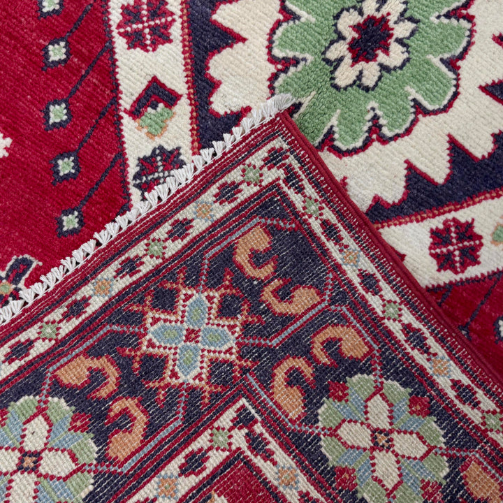 Red Afghan Kazak Rug 3' 1" x 5' 0" Hand-Knotted | No. AL45300