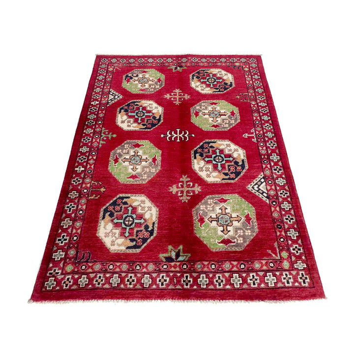 Red Afghan Waziri Rug 3' 1" x 4' 9" Hand-Knotted | No. AL29031