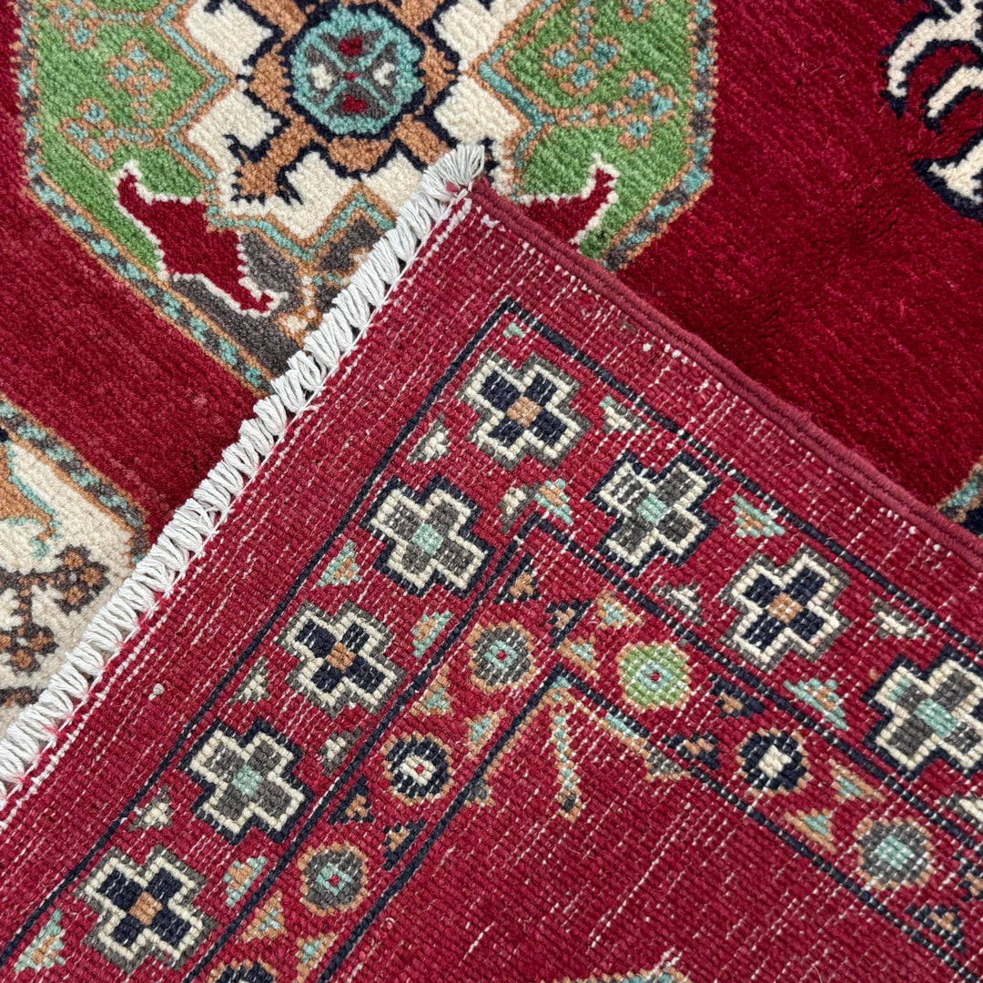 Red Afghan Waziri Rug 3' 1" x 4' 9" Hand-Knotted | No. AL29031
