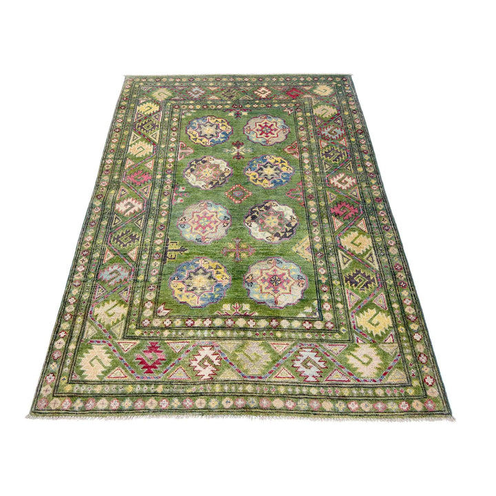 Green Afghan Oriental Rug 3' 11" x 6' 3" Hand-Knotted | No. AL24702