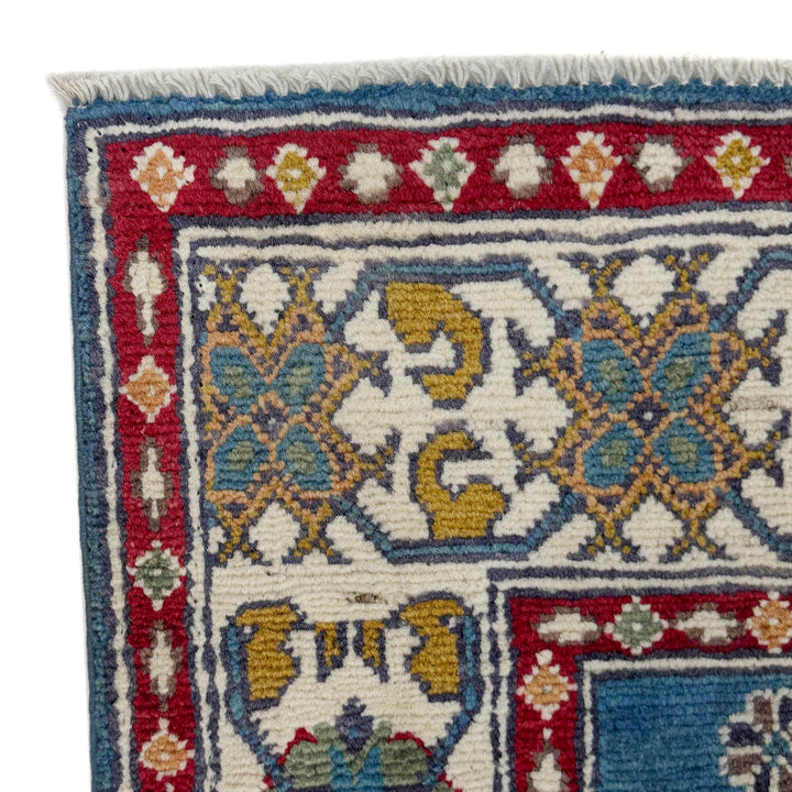 Blue Afghan Kazak Rug 3' 3" x 4' 9" Hand-Knotted | No. AL98740